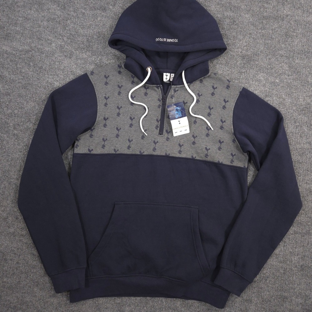 Tottenham Hotspur‎ 1/4 Zip Hoodie Mens M Navy Cockerel Print Fleece Pullover NEW